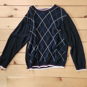 Vintage Geoffrey Beene Black Sweater with Argyle Pattern